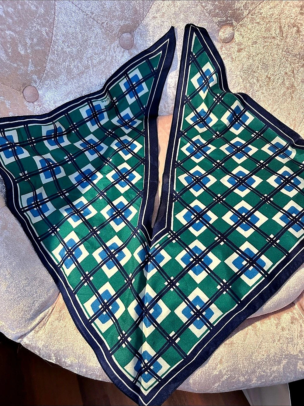 Vera Neuman Geometric Green & Blue Scarf Vintage